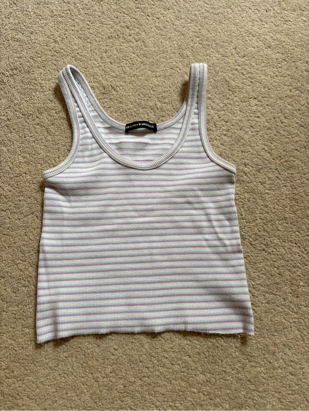 Brandy Melville White and Lavender Striped Ribbed Tank